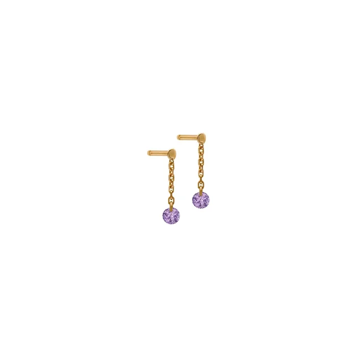 Mini pendants d’Oreilles La Brune et La Blonde Confetti en or rose et 2 améthystes 0,20 carat