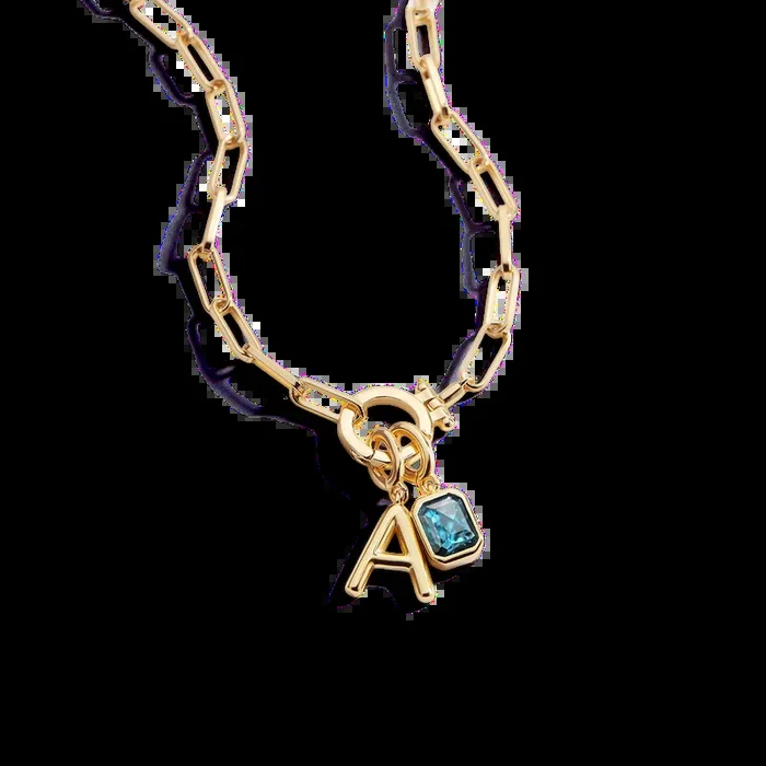 Mint Paperclip Necklace with Initial & Birthstone Charm