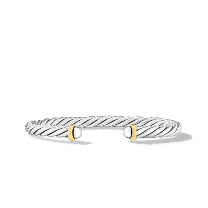 Modern Cable Cuff Bracelet in Sterling Silver with 14K Yellow Gold, 6mm