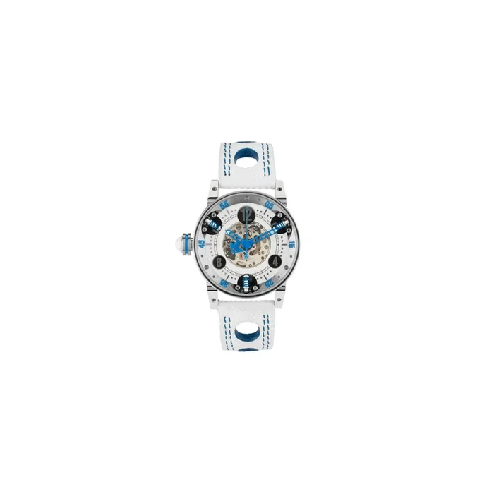 Montre BRM GF7 automatique inox cadran squeletté blanc aiguilles bleues 38 mm