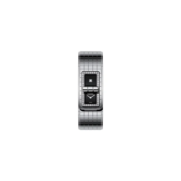 Montre Chanel Code Coco cadran laqué noir lunette sertie bracelet acier