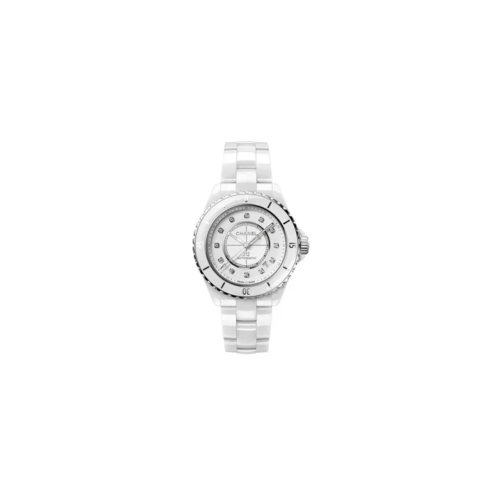 Montre CHANEL J12 index diamants bracelet céramique haute résistance blanche 38 mm