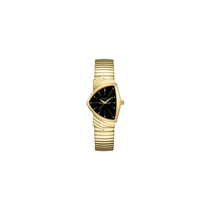 Montre Hamilton Ventura quartz cadran noir bracelet acier PVD doré