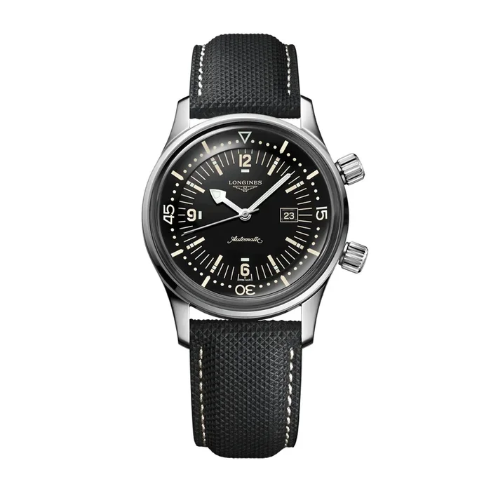 Montre Longines Heritage Diver automatique cadran noir bracelet textile gris 36 mm