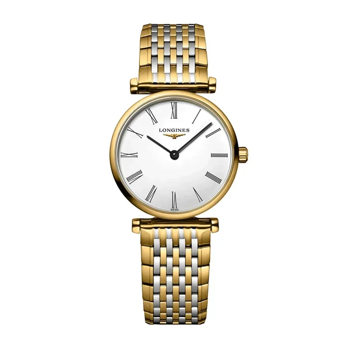 Montre Longines La Grande Classique quartz cadran blanc chiffres romains bracelet acier bicolore 24 mm