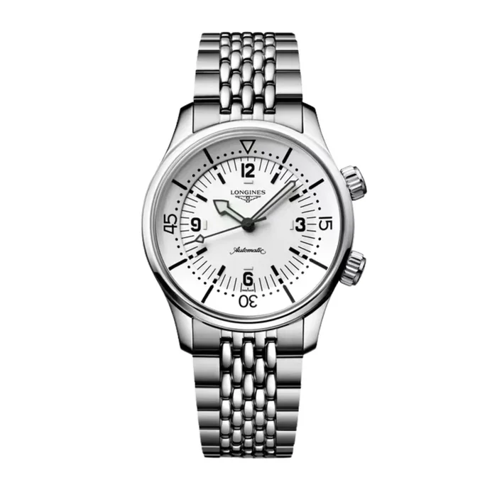 Montre Longines Legend Diver automatique cadran blanc bracelet acier 39 mm — Lepage