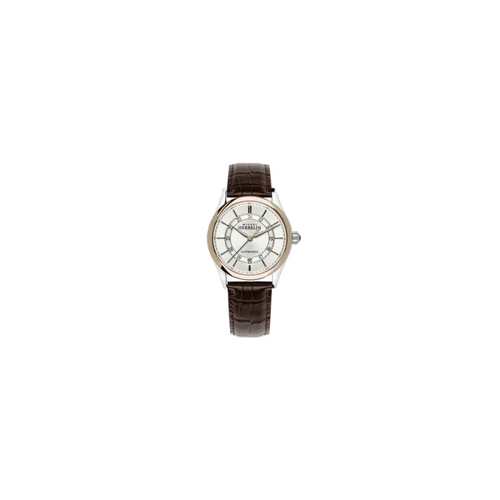 Montre Michel Herbelin Classiques 24H automatique cadran gris bracelet cuir marron 39 mm
