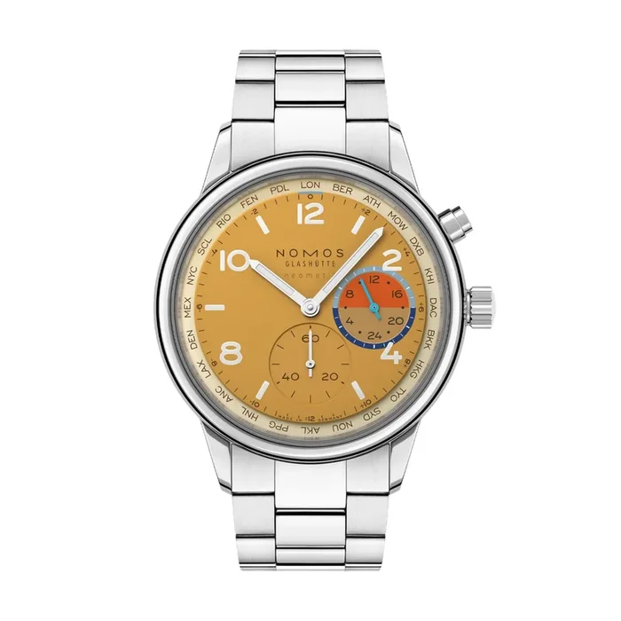 Montre Nomos Club Sport Neomatik Worldtimer Dune sapphire back – Limited edition 40 mm steel bracelet – Lepage