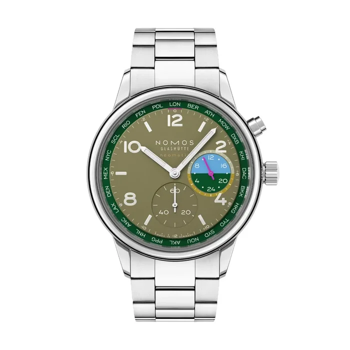 Montre Nomos Club Sport Neomatik Worldtimer Jungle sapphire back – Limited edition 40 mm steel bracelet – Lepage