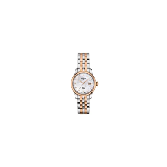 Montre Tissot T-Classic Le Locle Automatic Lady cadran nacre blanche bracelet acier bicolore 29 mm