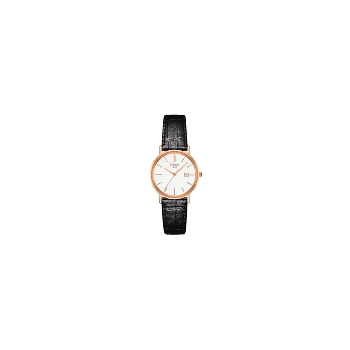 Montre Tissot T-Gold Goldrun Lady quartz cadran blanc bracelet cuir noir 29 mm