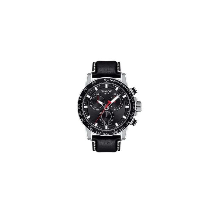 Montre Tissot T-Sport Supersport Chrono quartz cadran noir bracelet cuir noir 45,5 mm