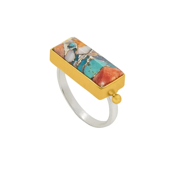 Mosaic Rooftop Ring in Spiny Oyster Turquoise – FINAL SALE