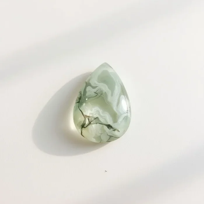 Moss Agate 1PC Large 8×12 MM Pear Cabochon Green Genuine semi Precious Loose Gems