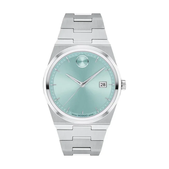 Movado BOLD Quest 40MM Seafoam Blue Dial Silvertone Stainless Steel Watch. 3601243