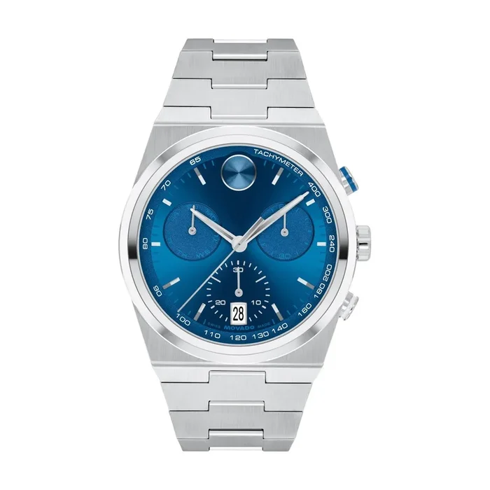 Movado BOLD Quest 42MM Blue Chronograph Stainless Steel Watch. 3601199