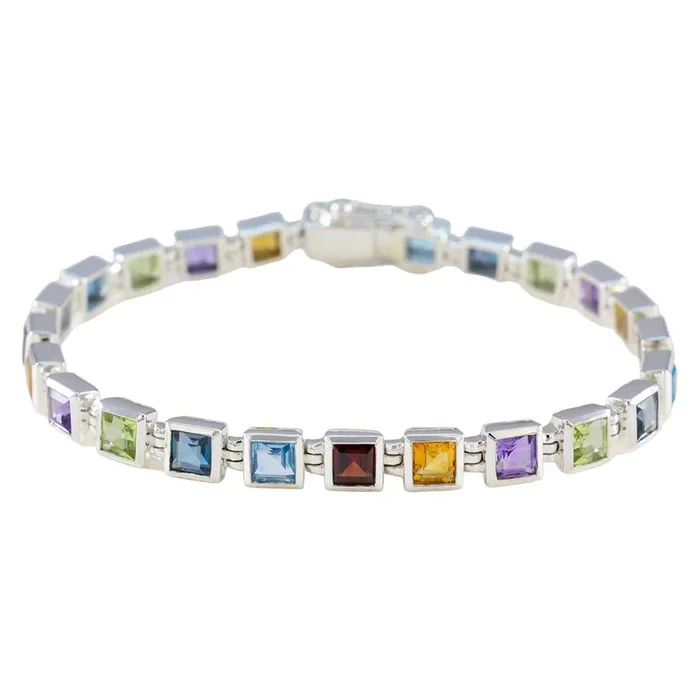 Multi Gemstone Remembrance Day Classic multicolor 925 Silver Tennis Bracelet