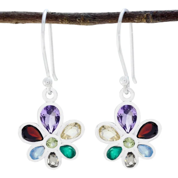 Multi Italian Mei multiple Dangle multicolor 92.5 Silver Earring