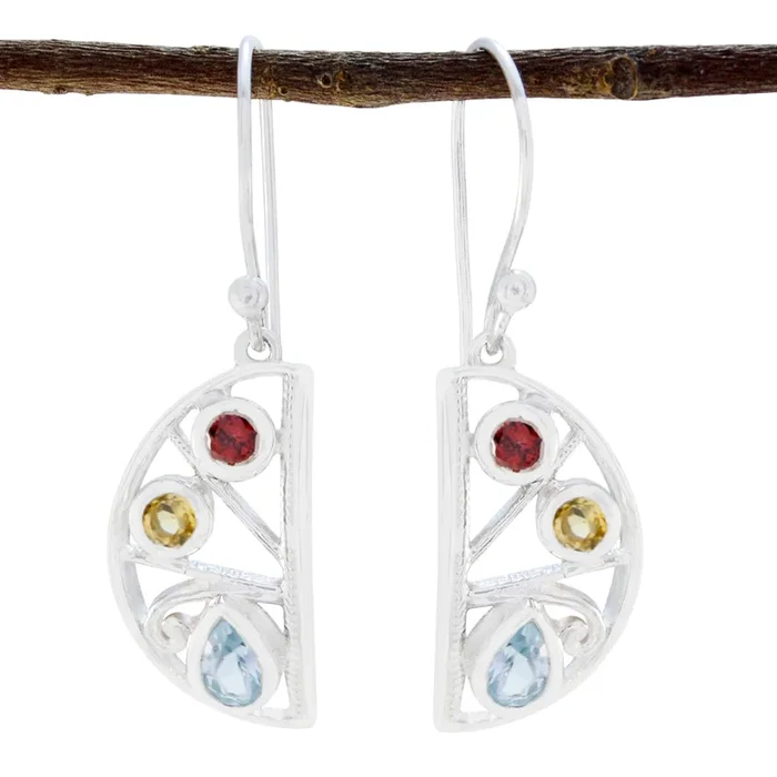 Multi Japanese Zoe multiple Dangle multicolor Sterling Silver Earring