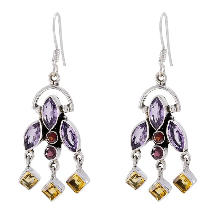Multi Korean Sara multiple Dangle multicolor Silver Earring