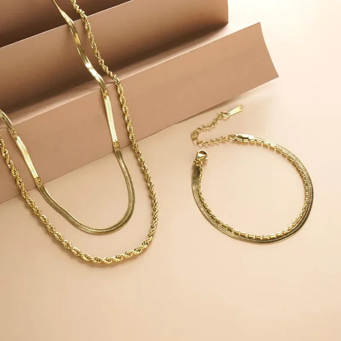 Multi-layered Beaded Bracelet & Rope N Snake Chain Combo Set