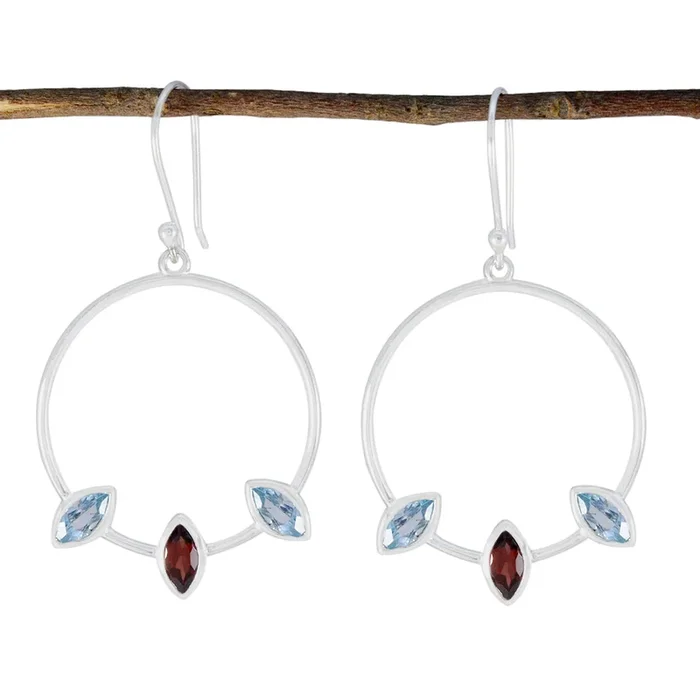 Multi Mexican Maya Trilogy Dangle multicolor 925 Sterling Silver Earring