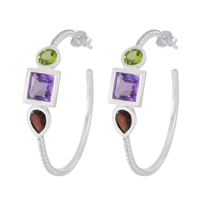 Multi Middle Eastern Ha-eun Trilogy Stud multicolor Silver Earring