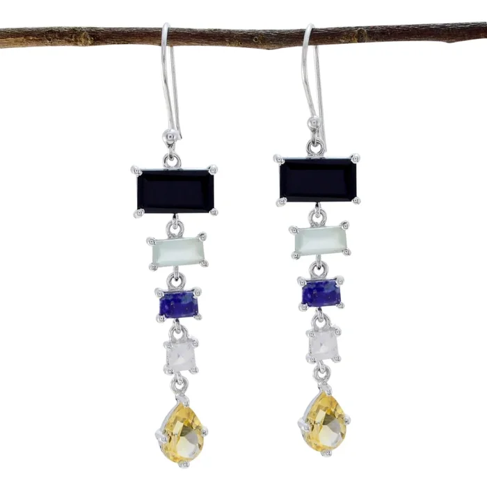 Multi Moroccan Ava multiple Dangle multicolor 925 Sterling Silver Earring