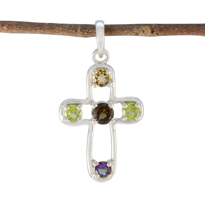 Multi Stone Dainty Moroccan Silver quarter Bella Armor multicolor Pendant Jewelry