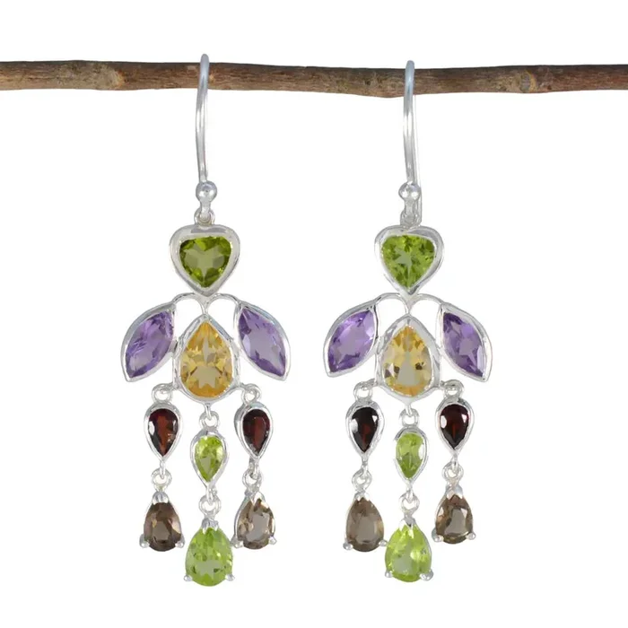Multi Turkish Agustina multiple Dangle multicolor Silver Earring