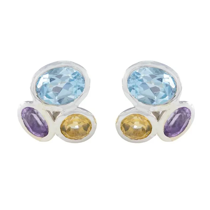 Multi Turkish Ines multiple Stud multicolor 925 Sterling Silver Earring