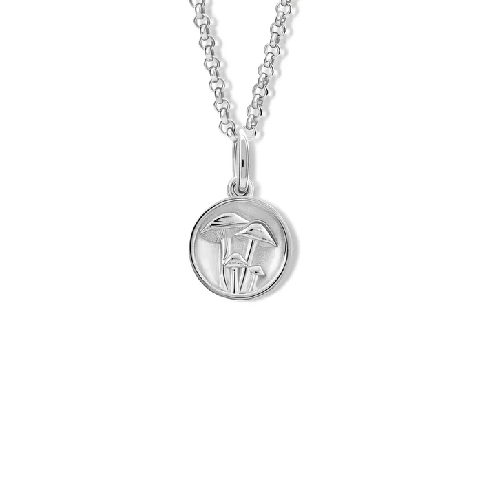 Mushroom Medallion Charm Pendant Silver