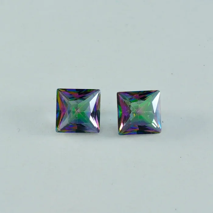 Mystic Quartz 10PC Tiny 3×3 MM Square Faceted Multicolor Fiery Semi Precious Gems