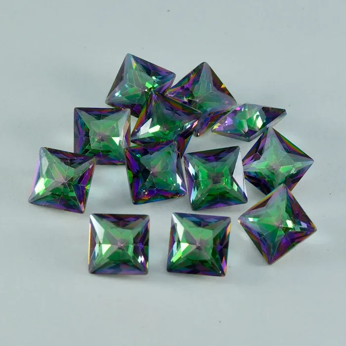 Mystic Quartz 1PC Large 12×12 MM Square Faceted Multicolor High-Quality Semi Precious Loose Gems