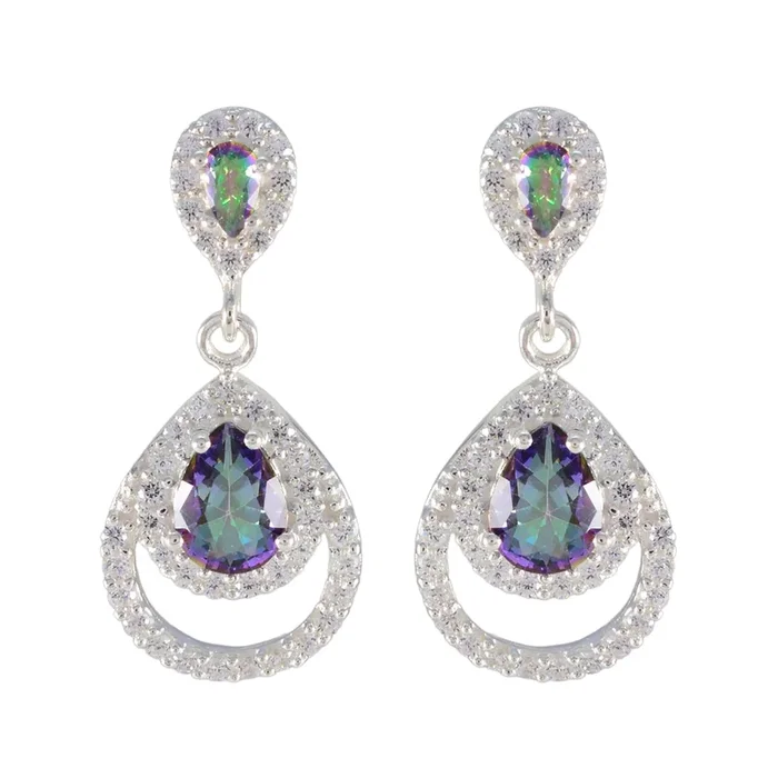 Mystic Quartz French Yan multiple Stud multicolor Sterling Silver Earring