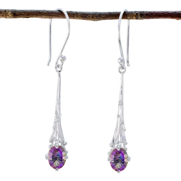 Mystic Quartz Korean Emma Solitaire Dangle multicolor Sterling Silver Earring