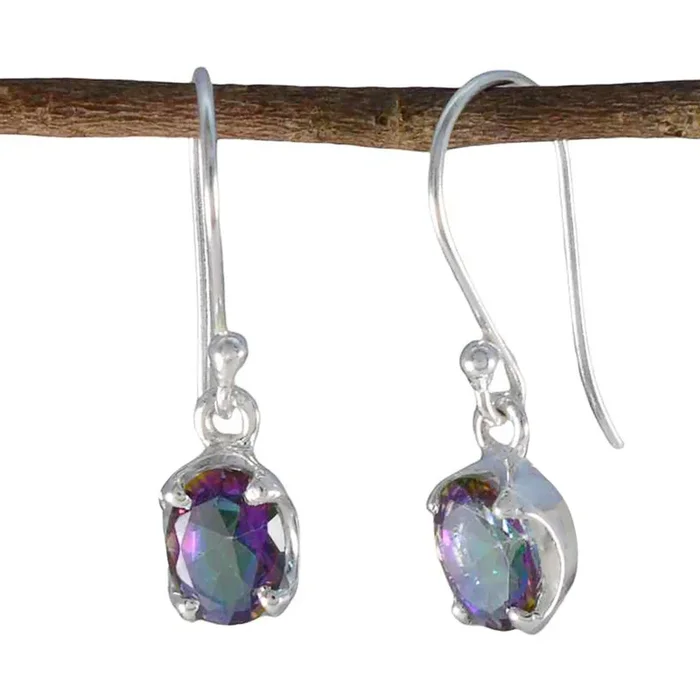 Mystic Quartz Korean Julieta Solitaire Dangle multicolor Sterling Silver Earring