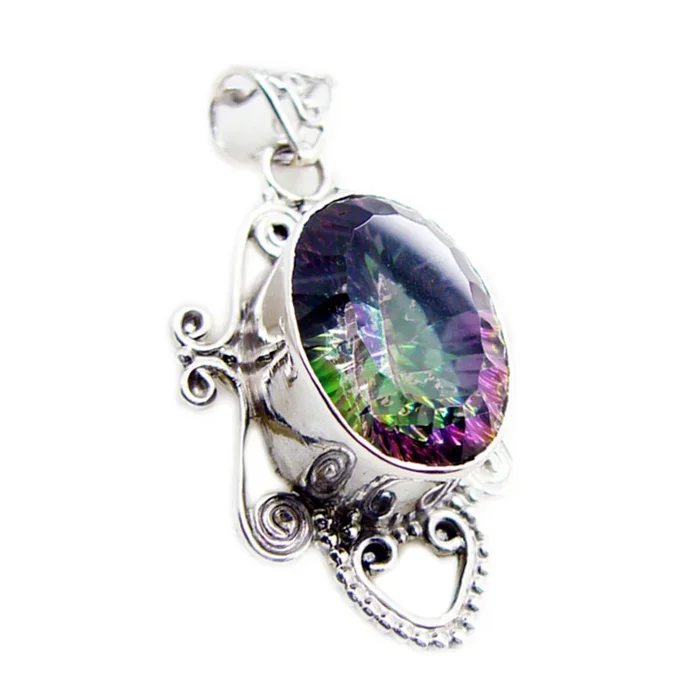 Mystic Quartz Statement Egyptian 92.5 Silver Solitaire Renata Rope-Wire multicolor Pendant Jewellery