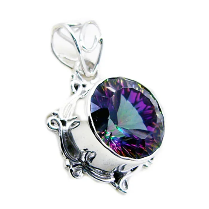 Mystic Quartz Statement Moroccan Sterling Silver Solitaire Emilia Rope-Wire multicolor Pendant Jewellery