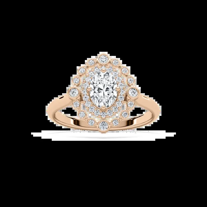 Naida 7/8 ctw Oval Lab Grown Diamond Petite Antique Halo Engagement Ring