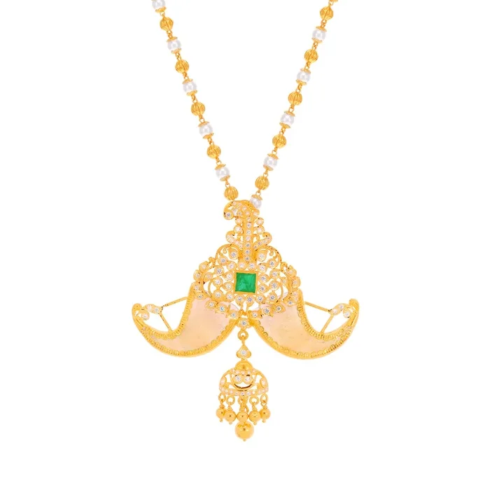 Nail Pendant With Emerald & CZ in 22K Gold