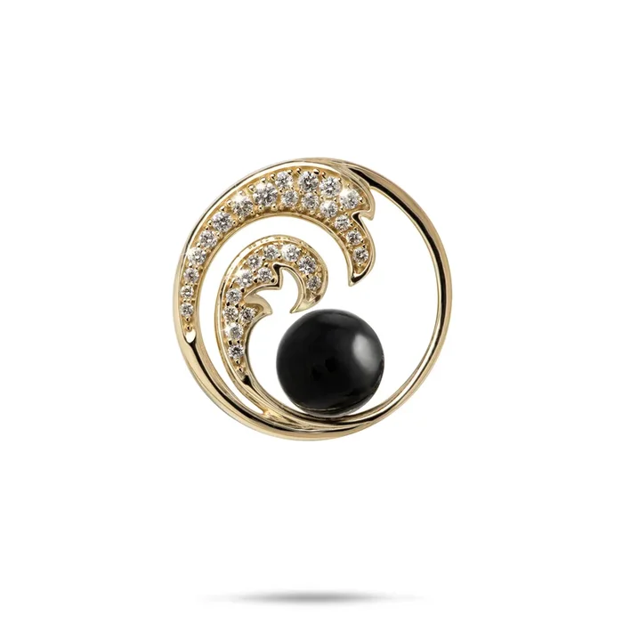 Nalu Black Coral Pendant in Gold with Diamonds – 24mm