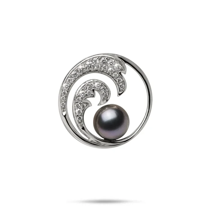 Nalu Tahitian Black Pearl Pendant in White Gold with Diamonds – 24mm