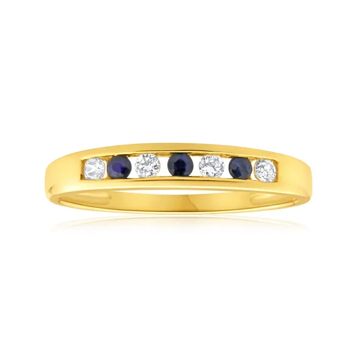 Natural Sapphire and Zirconia Channel Set Ring in 9ct Yellow Gold