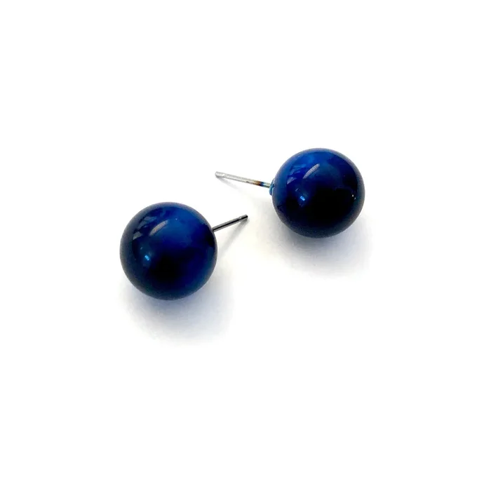 Navy Blue Moonglow Ball Stud Earrings