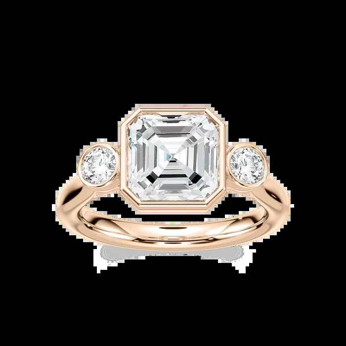 Nina 2 ½ ctw Asscher Lab Grown Diamond Bezel Set Three Stone Engagement Ring