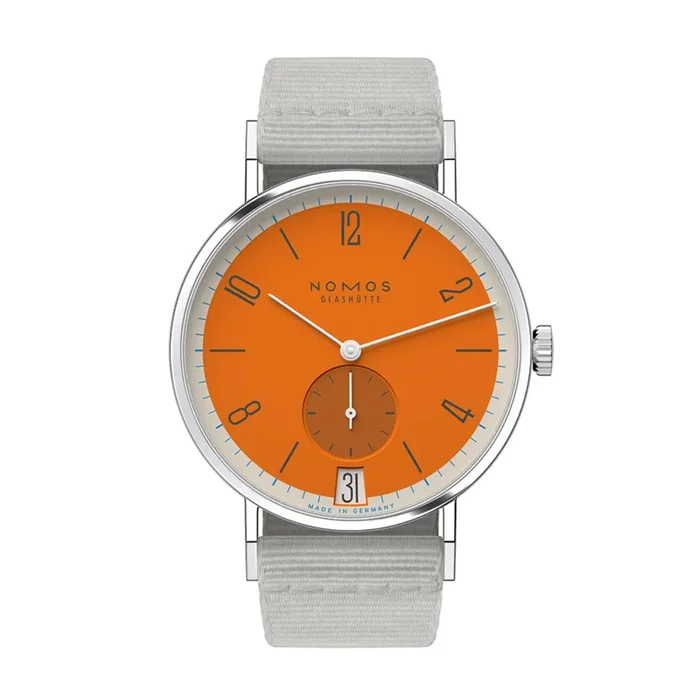 Nomos Tangente 38 Date Boje watch – Limited 175-year mechanical edition grey 37.5 mm – Lepage textile bracelet