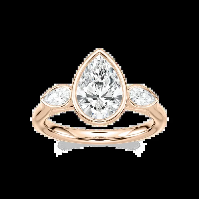 Nova 2 ½ ctw Pear Lab Grown Diamond Bezel Set Three Stone Engagement Ring