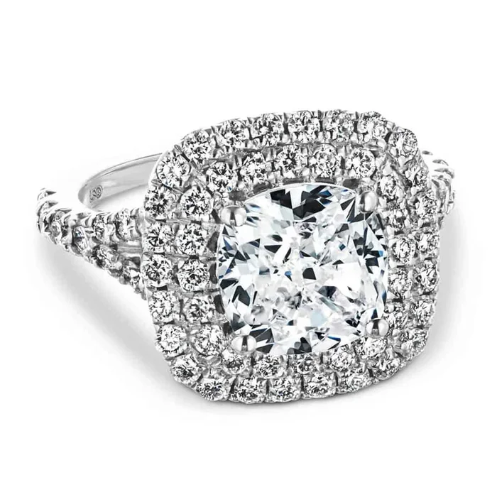 Novia Cushion Lab Grown Diamond Split Shank Double Halo Engagement Ring