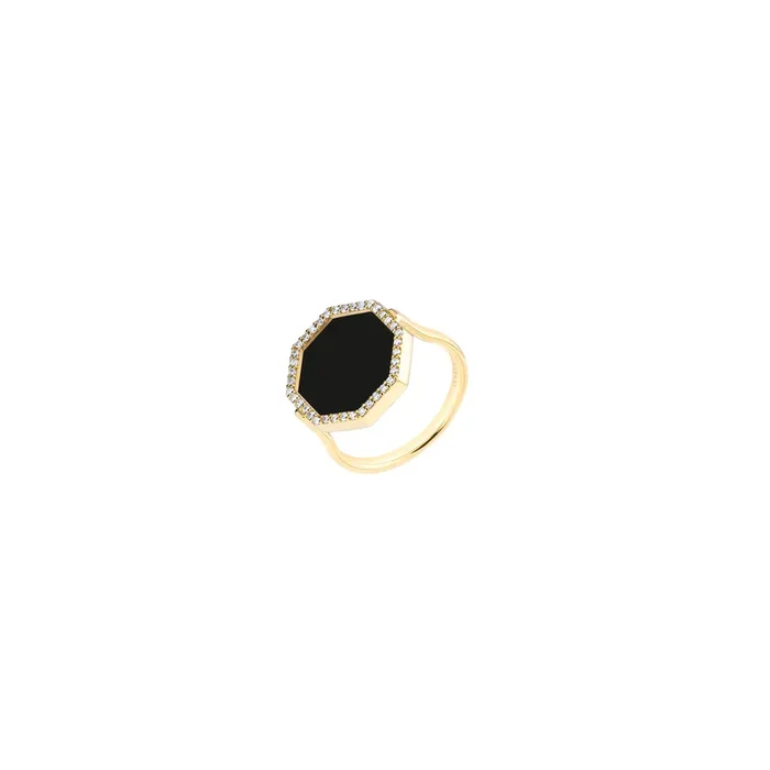 Octo ring in yellow gold, onyx and diamonds – Lepage